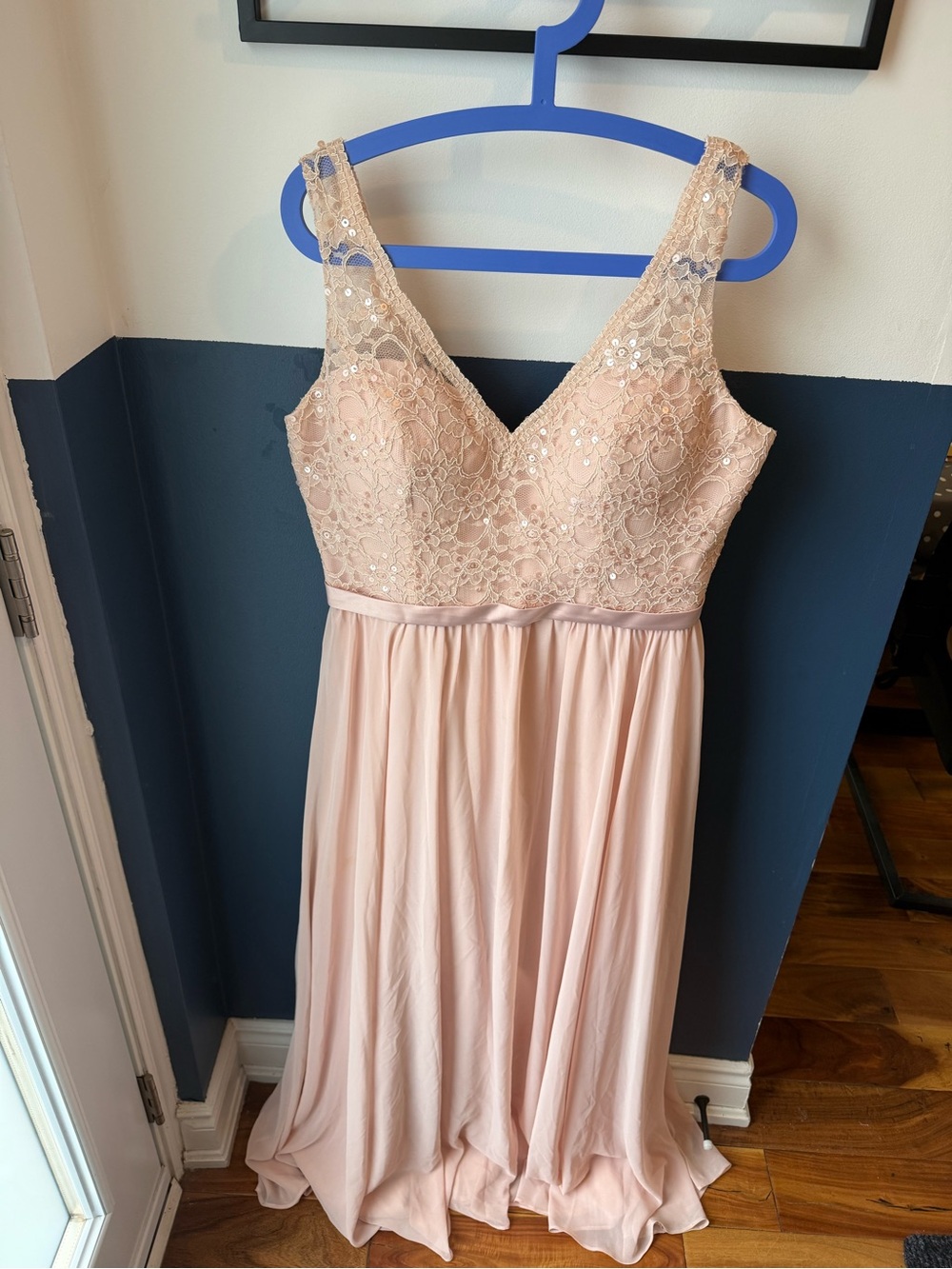 Mori Lee Blush Lace & Chiffon Bridesmaid V-Neck Maxi Dress